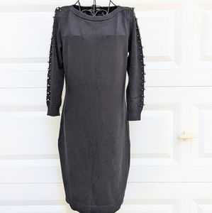Ann Taylor Black Sweater Jewel Detail Long  Sleeve Dress S